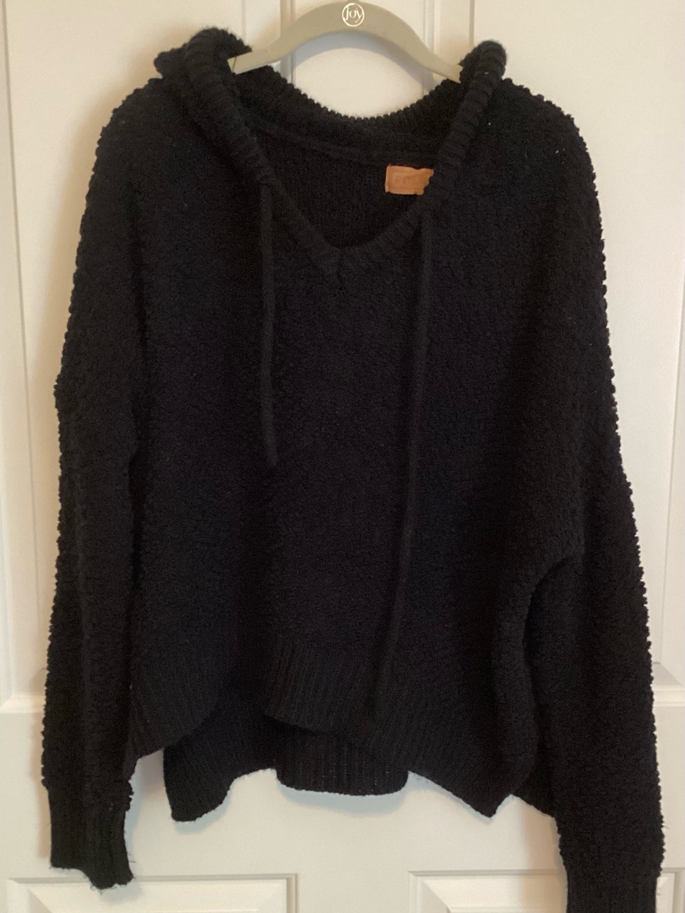 POL Black V-Neck Hooded Women's Sweater